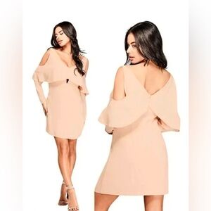 Marciano Peach Pink Long Sleeve Ruffled Mini Summer Party Cocktail Dress XS